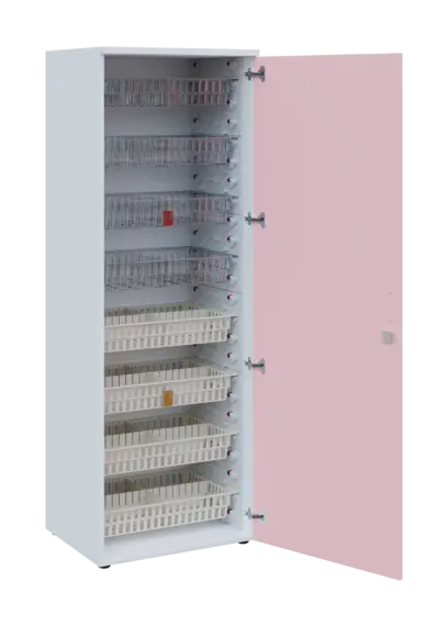 EUROMEDICA D - 66/M skříň léková boxová, 1-dveřová, pravá, 1950x660x535, korpus bílý, dvířka pastelově růžová